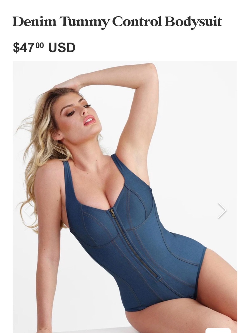 Popilush Deep Blue Denim look XXL One-Piece Bodysuit with Front Zip